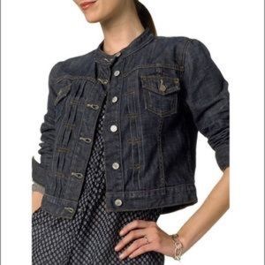 Banana Republic Distressed Collarless Denim Jacket